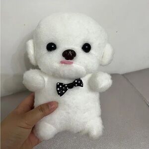 Charming White Plush Dog Toy with Polka Dot Bow Tie